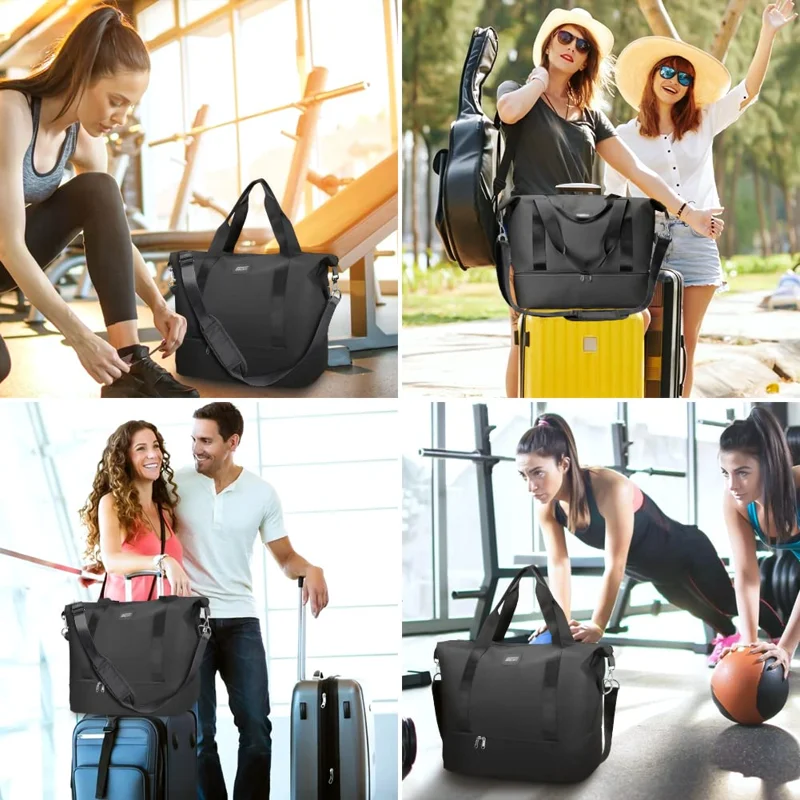 Large Capacity Travel Bags, Carry on Bag with Makeup Bag, Shoulder Strap and Shoe Pouch, Dry Wet Separated Design Duffel Bag Wee