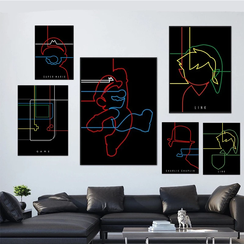 

Minimalist Minimal Famous Character Poster Game Line Canvas Print Painting Game Hall Home Wall Art Decoration Picture Cuadros