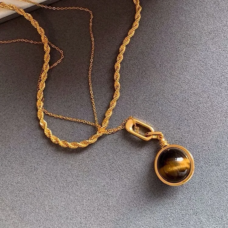 Винтажное ожерелье из двух слоев под тигровый глаз