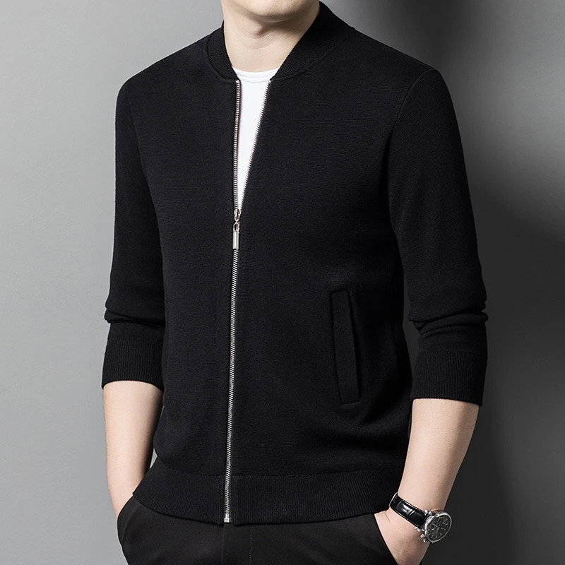 

Coat Thickened 100% Pure Wool Jacket Men's Autumn Light Luxury High-End Business Casual Baseball Collar Men's Knitted Cardigan