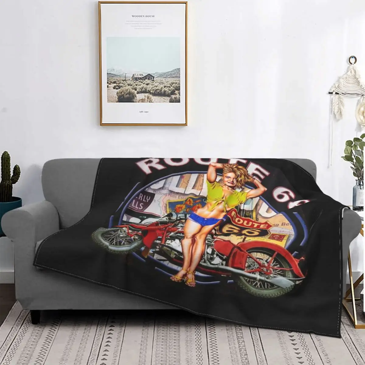 

Vintage Born To Ride Blanket Soft Flannel Fleece Route 66 for Chopper Motorcycle Riders Throw Blankets for Travel Bed Sofa