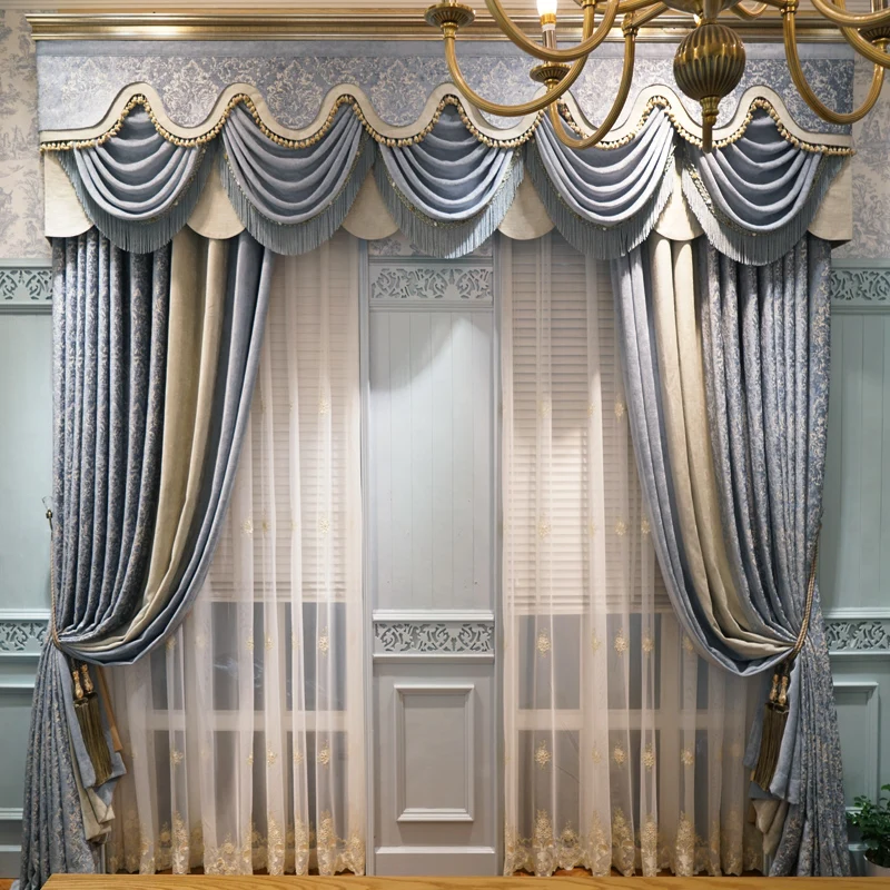 

European Style Luxury Living Room Bedroom Curtains Luxurious Atmosphere Villa Chenille Jacquard Shading Thickened Curtain Fabric