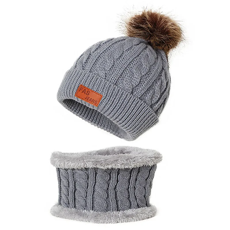 Шапка с шарфом Набор для младенцев Бини Зимний детский теплый костюм для девочек Милые шапки и шарфы Вязаные плюшевые детские шапочки Рождественские подарки.