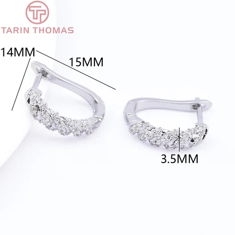 Фурнитура для бижутерии TARIN THOMAS Серьги-кольца латунь с цирконом 24-каратное золото 4 шт