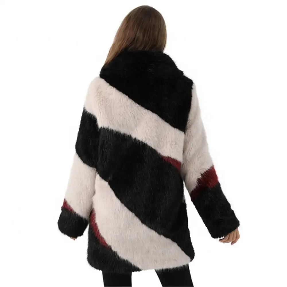 Winter Fashion Loose Warm Thick Real Fur Women Jacket Long Zipper Lapel Real Fur Mink Coat Leisure Elegant Striped Windbreaker
