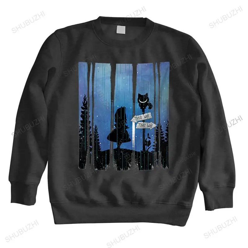 

men sweatshirt black hoodie Alice's Adventure in Wonderland Forest Any Road Will Get You There Creative design this way that way