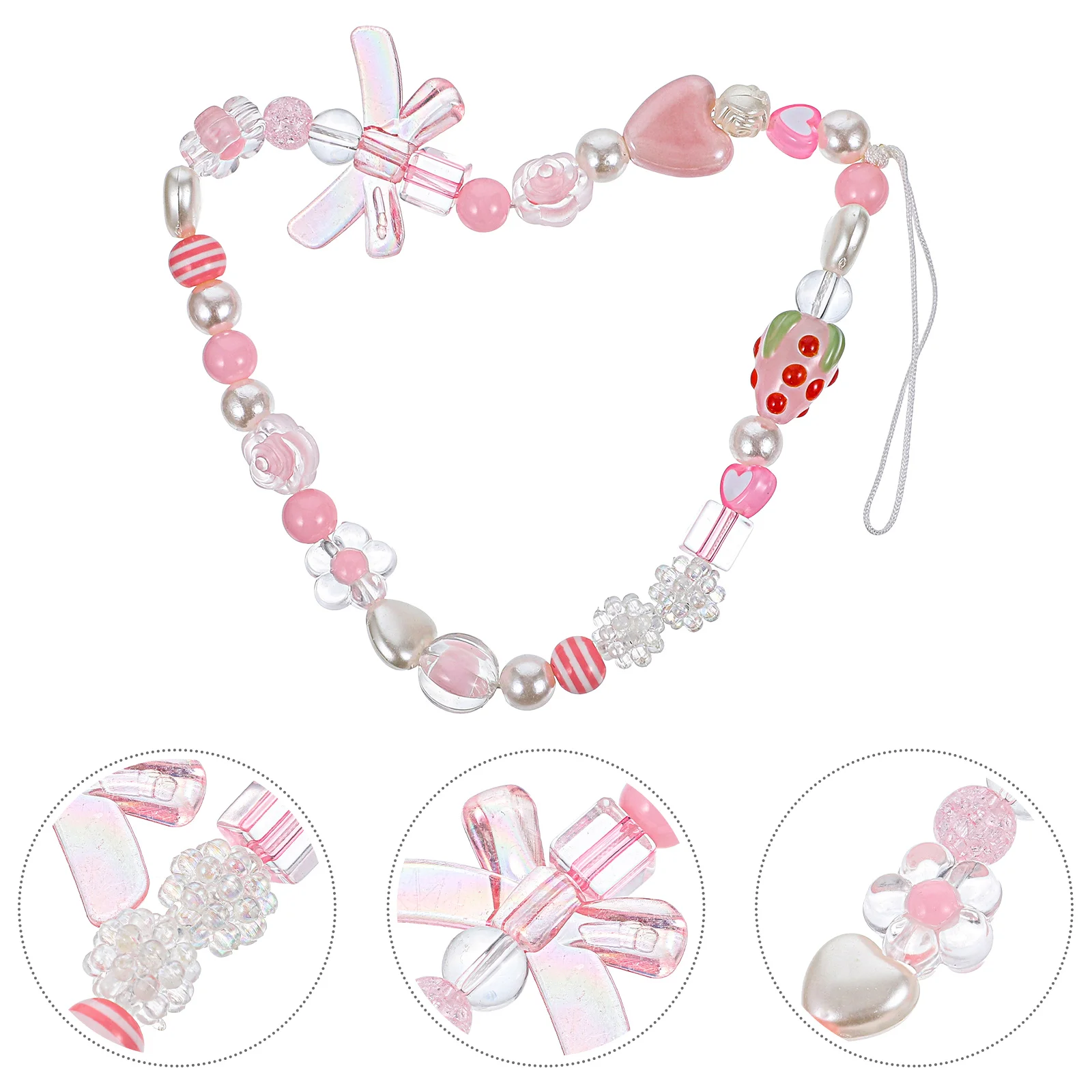 

2pcs Lanyard Wrist Strap Beaded Cell Wrist Strap Hanging Lanyard