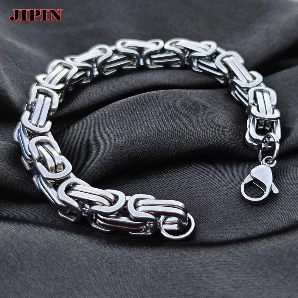 

Men's Bracelet Silver Color Stainless Steel Byzantine Link Chain Bracelets New Fashion Women Jewelry Hip Hop B01011
