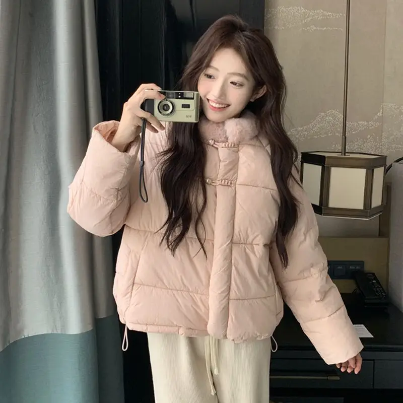 Korejpaa 2024 зимнее пальто парки Mujer китайский стиль меховой воротник лоскутное