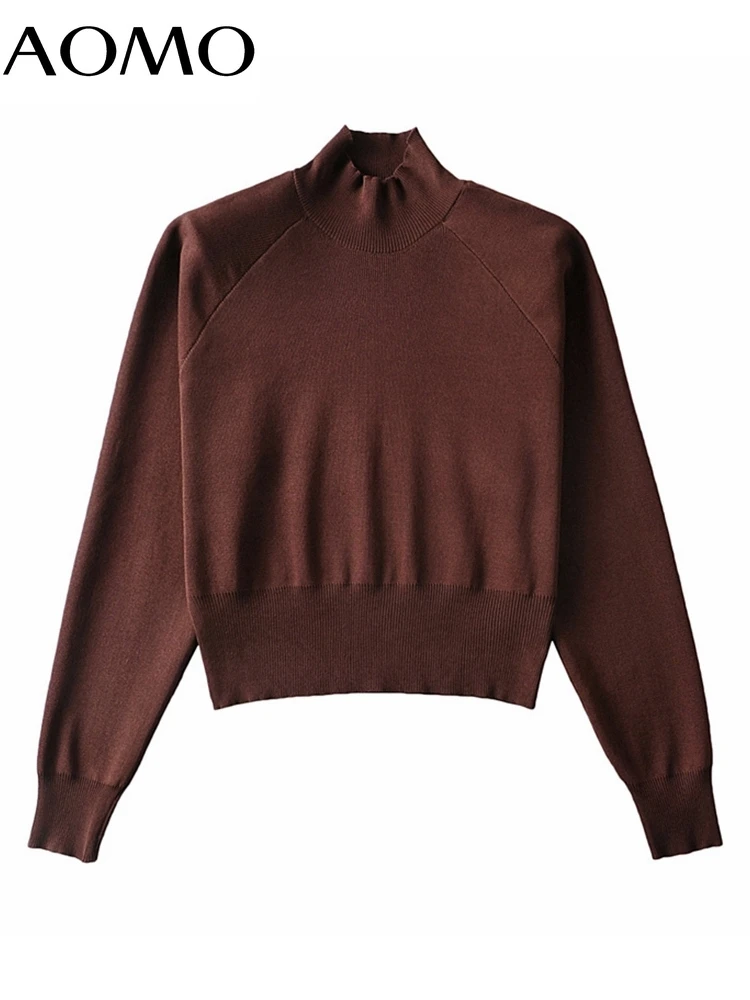 

Женская кофейная водолазка AOMO, укороченный вязаный свитер, джемпер, женские элегантные пуловеры, шикарные топы AI71A