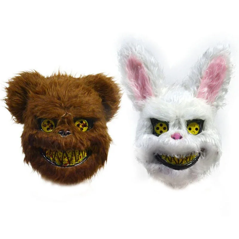 

Маска в виде кровавого кролика или медведя на Хэллоуин, маска на голову в форме животного, маска в виде кролика для косплея, маскарада, вечер...