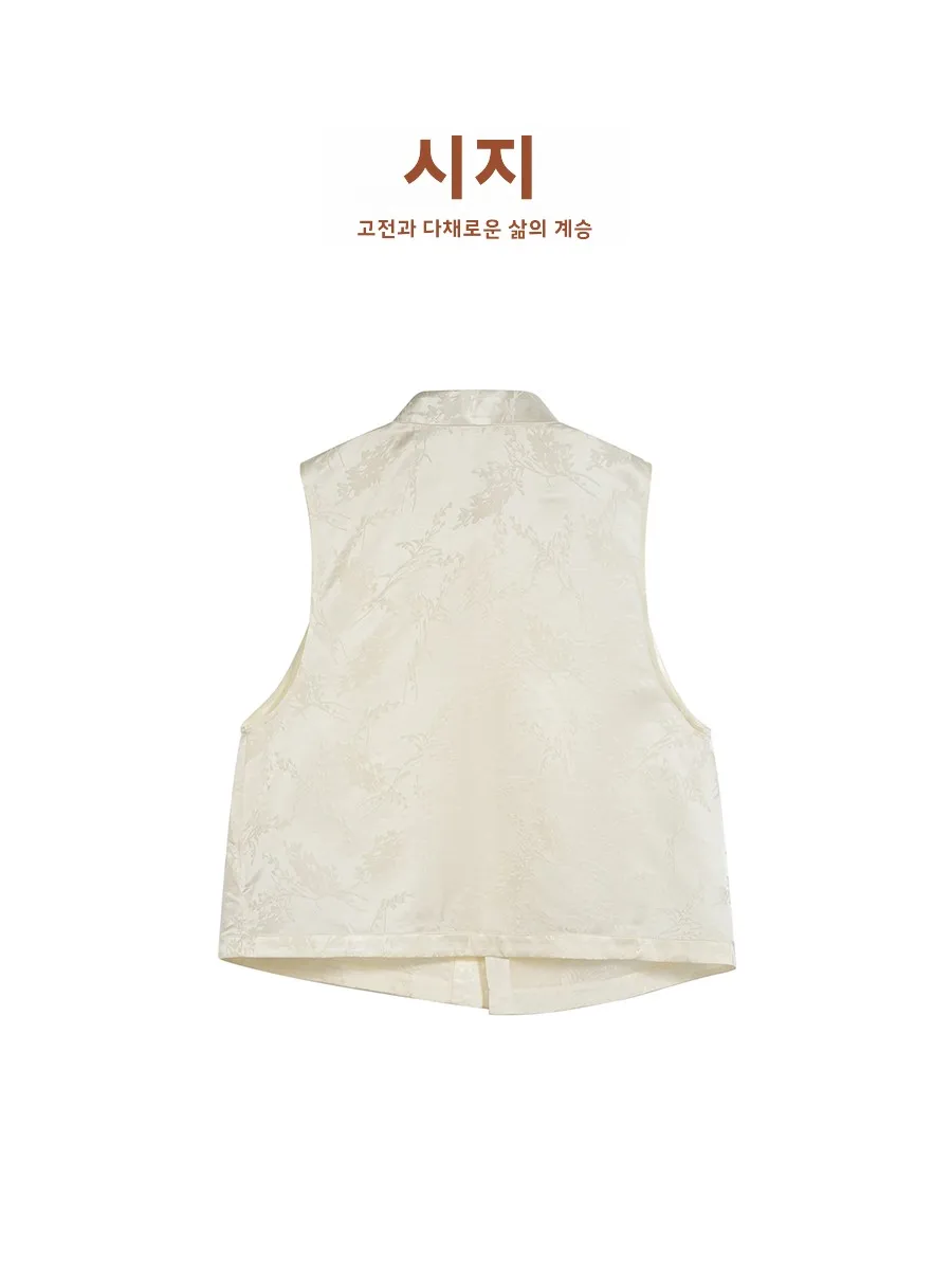 [Цин] Xi Zi Новый китайский шелковый жилет женский короткий уличный воротник-стойка