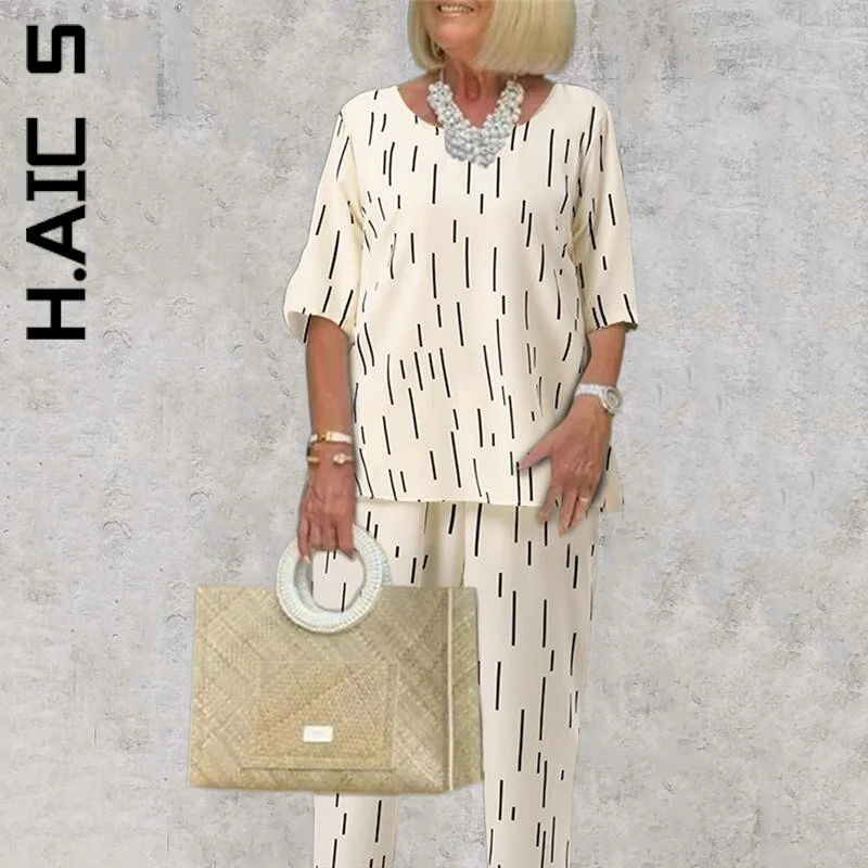 

H.Aic S New Women Set Soft Sets Long Pants Pajamas For Women Summer Simple 2 Piece Set Retro Lady Women Suit Female