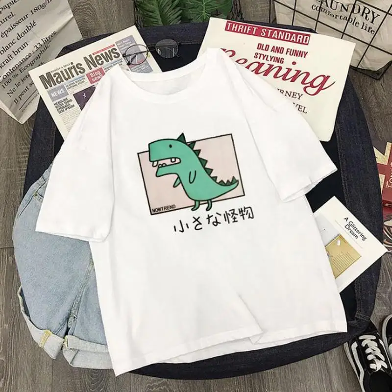 

Summer Short Sleeve Oversized T-shirt Cute Tops Pattern Women's T-shirts Animal Duck Pattern T Shirt White Ladies Tee Shirts
