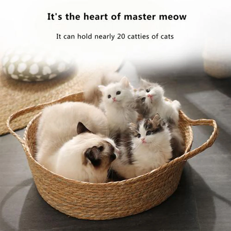 

Pet Bed for Cats Cat Bed Supplies Hand Woven Rattan Soft Bed Round Cat Bed Basket Nest Cool Breathable Mat Kitten Pet Supplies