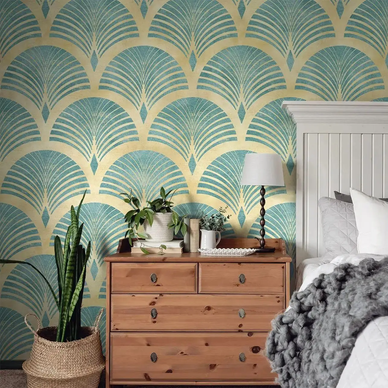 

Зеленые бумажные обои Pixel&Wall в стиле ар-деко