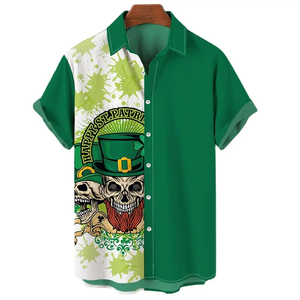 2022 Skull Print Hawaiian Shirts Men Beach Aloha Shirt Oversized Vintage Clothing