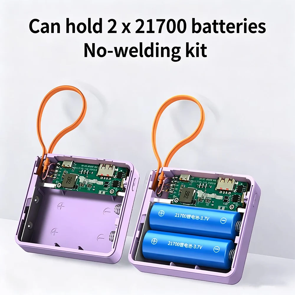 Фото KEBIDUMEI 22.5W Быстрозарядный Power Bank Case (корпус) для 2x21700 аккумуляторов, без пайки, DIY, с USB Type-C и QC3.0, кабель для зарядки №2