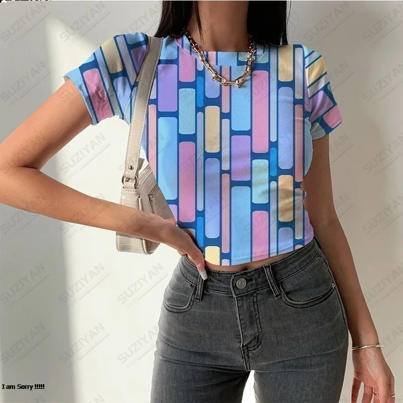 

Women's New Short Sleeve Round Neck Slim Fit T-shirt 3D Printed Tight Fit Women's Sexy and Simple Fragmented Short Sleeve Top