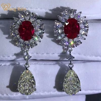 wong rain 925 sterling silver 6ct vvs 3ex flower created moissanite ruby sapphire gemstone fine jewelry pear dangle earrings