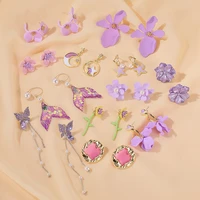 2020 fairy purple mermaid flower drop dangle earrings for women metal resin arcylic pendant earrings wedding party jewelry gift