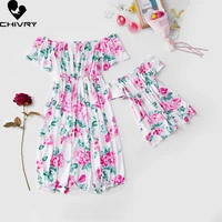 new mother daughter summer dresses off shoulder ruffles flower print dress mom mommy and me maxi dress family matching outfits