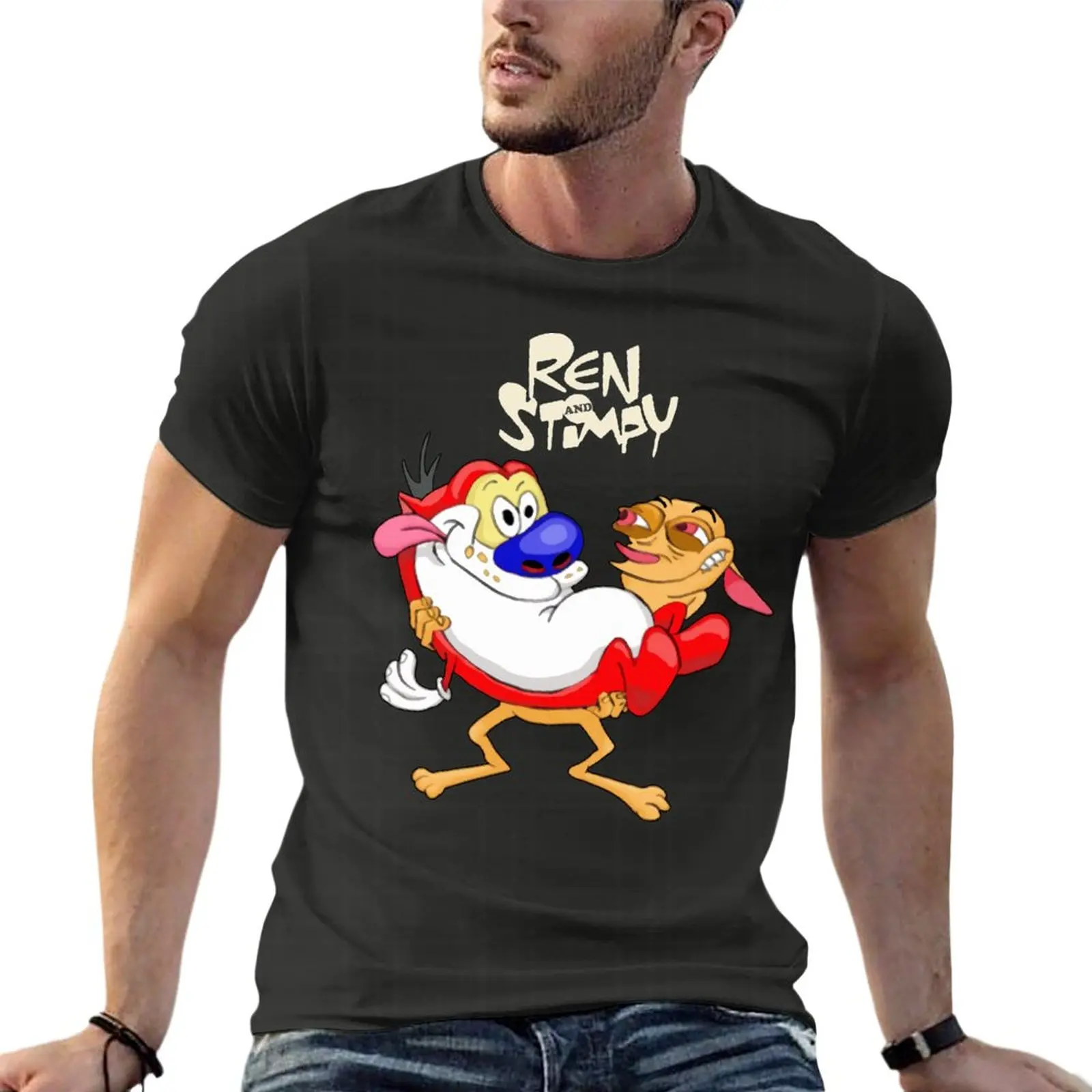 

Ren And Stimpy Cartoon Show Oversize T Shirts Summer Mens Clothing Short Sleeve Streetwear Plus Size Top Tee