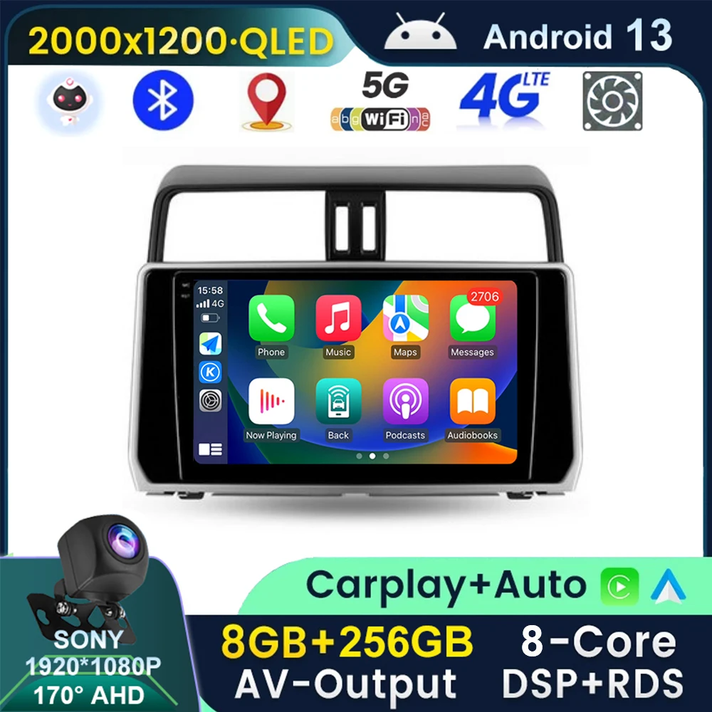 

2K Android 13 Toyota Land Cruiser Prado 150 2017 - 2018 Car Radio Stereo Carplay Auto Multimedia Player Navigation GPS NO DVD