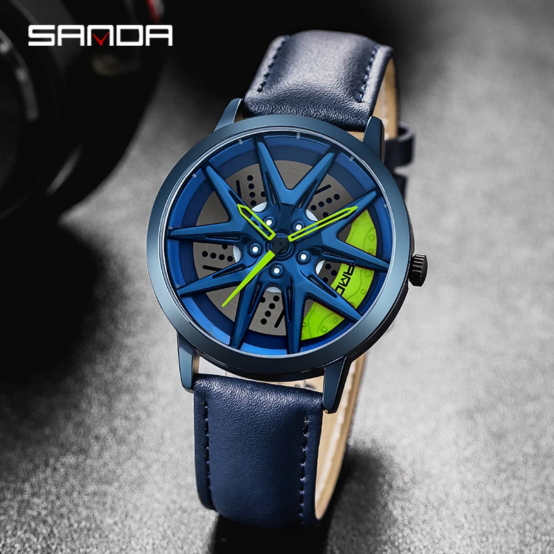 

SANDA P1071 Dropshipping Top Brand Men's Watches Luxury Business Sport Car Wheel Hub Watch Quartz Waterproof WristWatch For Men