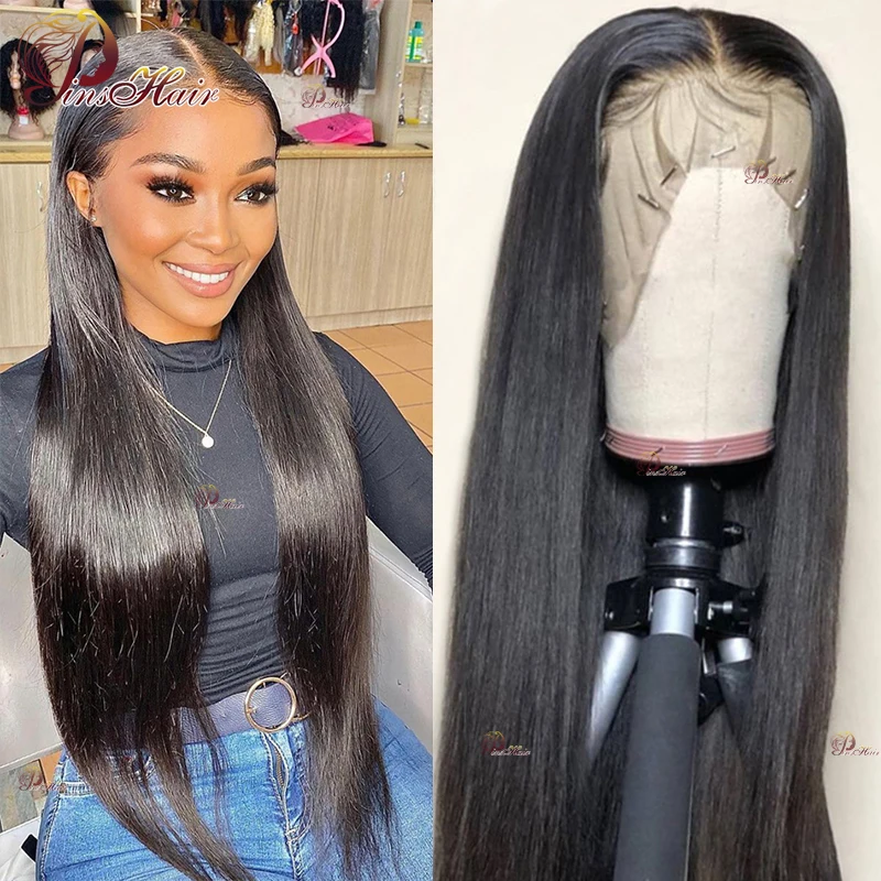 13X4 Transparent Lace Front Human Hair Wigs Natural Color Brazilian Remy Straight Lace Frontal Wig For Women Pre Plucked 180%