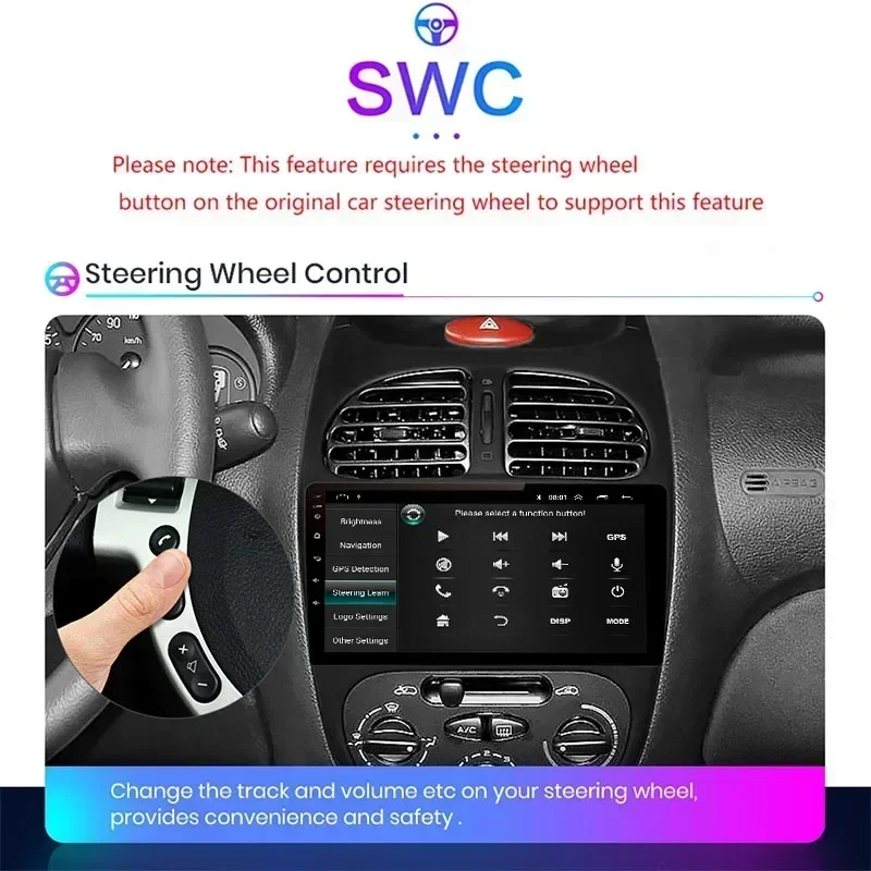 Фото Автомобильный радиоприемник 2 Din для Peugeot 206 206CC 206SW 2001-2008, беспроводной CarPlay Android 14, автомобильный интеллектуальный аудиосистема без 2 din, головное устройство №5