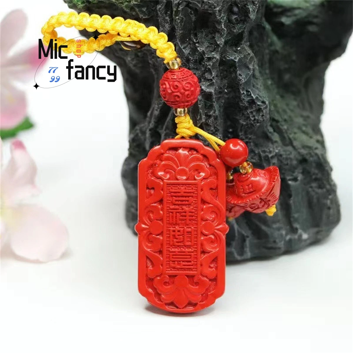 

Natural Cinnabar Carving Auspicious Ruyi Pendant Simple Personality National Style Men Women Key Chain Fine Jewelry Gift Amulet