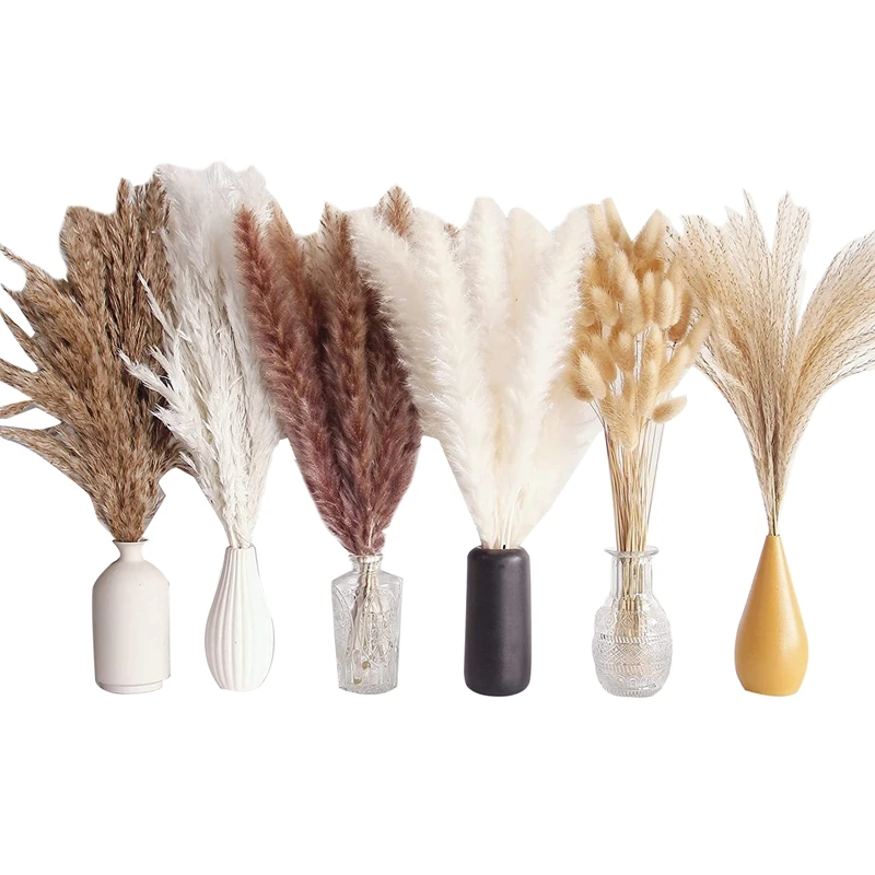 

BMBY-110 PCS Dried Pampas Grass Bouquet, Boho Table Decor, Tails Dried Flowers, Brown Pompas, Pampas Grass For Wedding