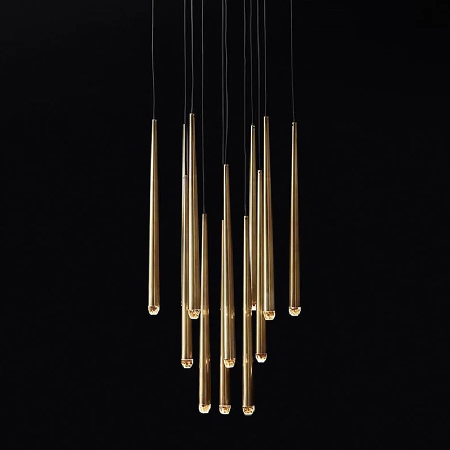 

LukLoy Postmodern Pendant Light Nordic Minimalist Living Room Suspension Copper Lamp Villa Duplex Staircase Long Penant Lamp
