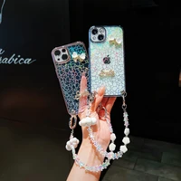 phone cover for iphone 13 12 11 pro max with lens ice crack bow tie phone case for iphone 11 12 13 cloud bracelet lanyard case