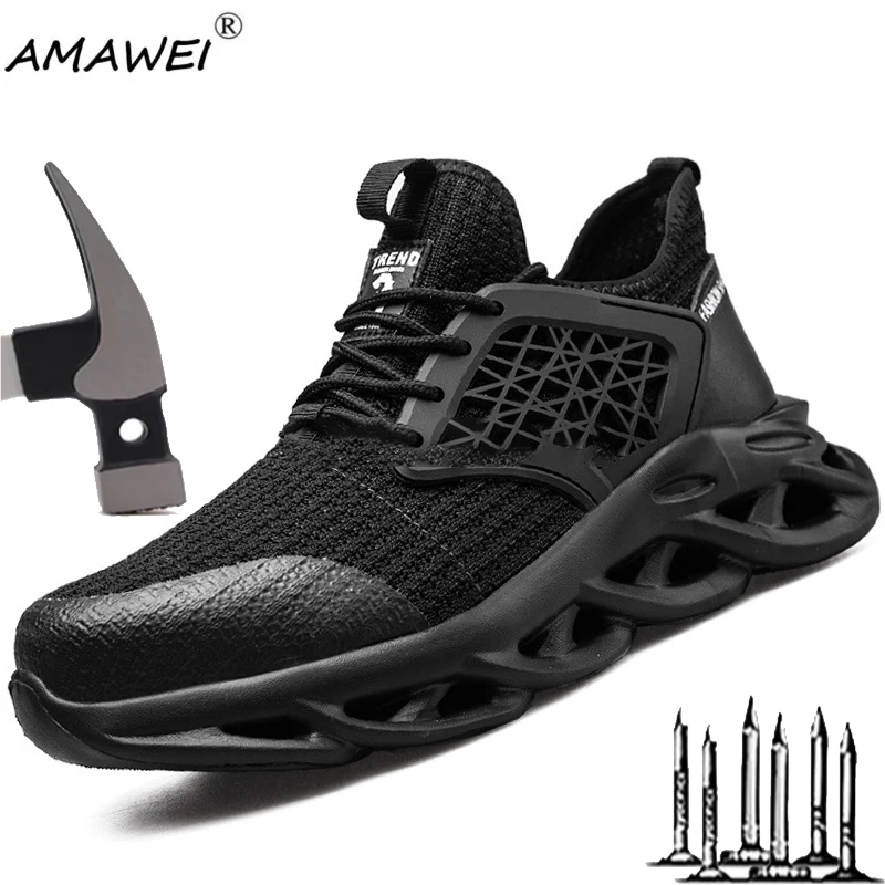 

AMAWEI Men work shoes with protection Steel Toe Cap safety shoes with iron toe anti-stab anti-slip working Protective Shoes
