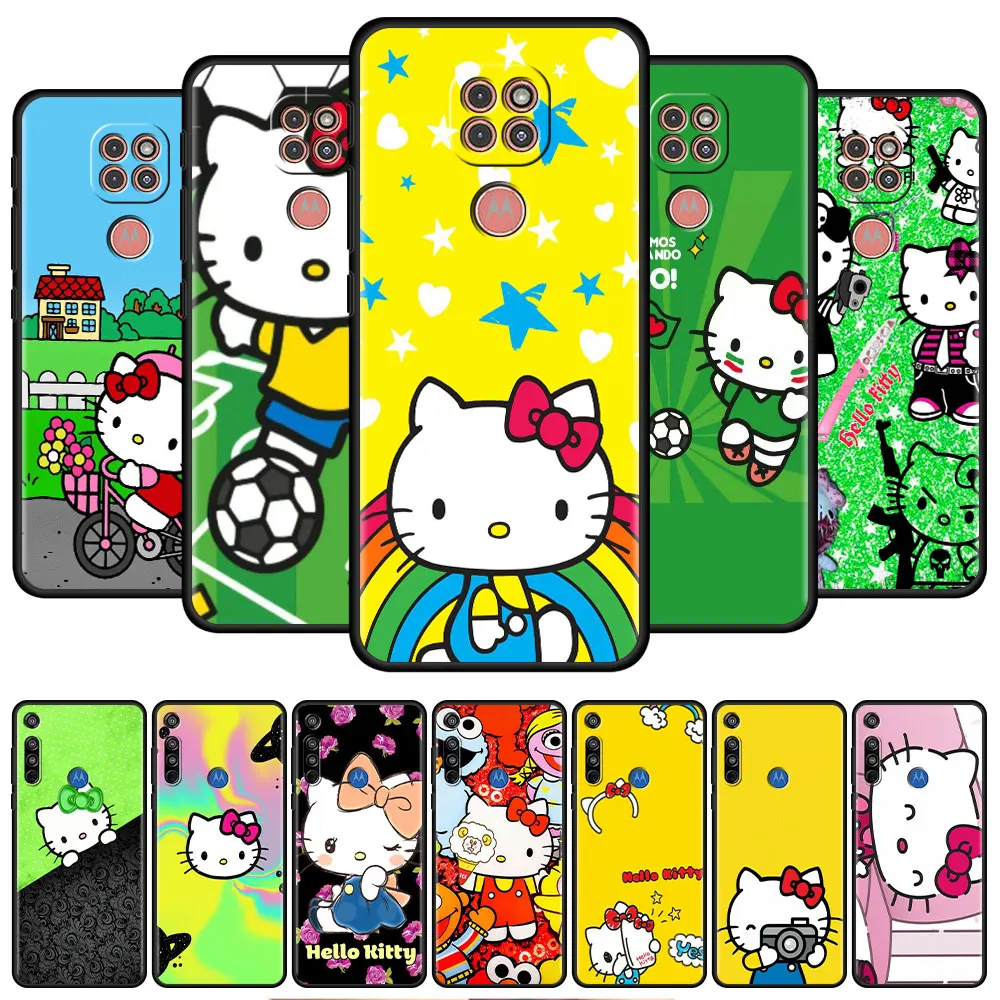 

Football Hello Kitty Case Cover for Motorola Moto G200 G30 G60 G22 G51 G9 Play G8 Power One Fusion Plus Edge 20 Black Fundas