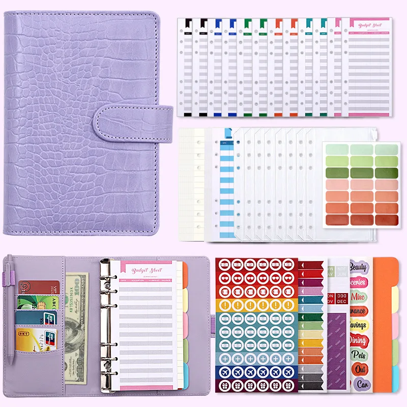 

Crocodile pattern Budget Planner Cash Envelope Binder with Budget Envelopes A6 Binder Pockets Cash Envelope Wallet for Budgeting
