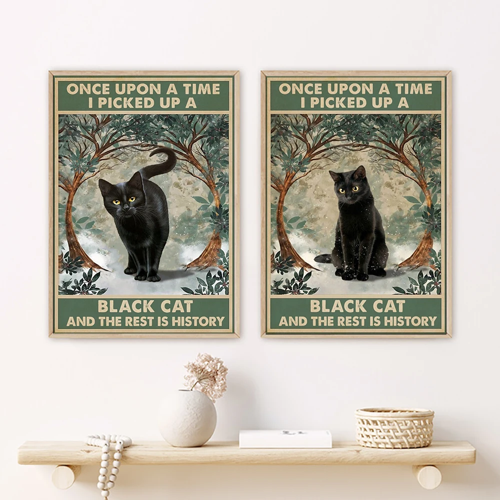 

Once Upon A Time I Had A Cat Poster Black Cat Wall Art Canvas Painting Vintage Forest Snow Cat Pictures For Home Decor