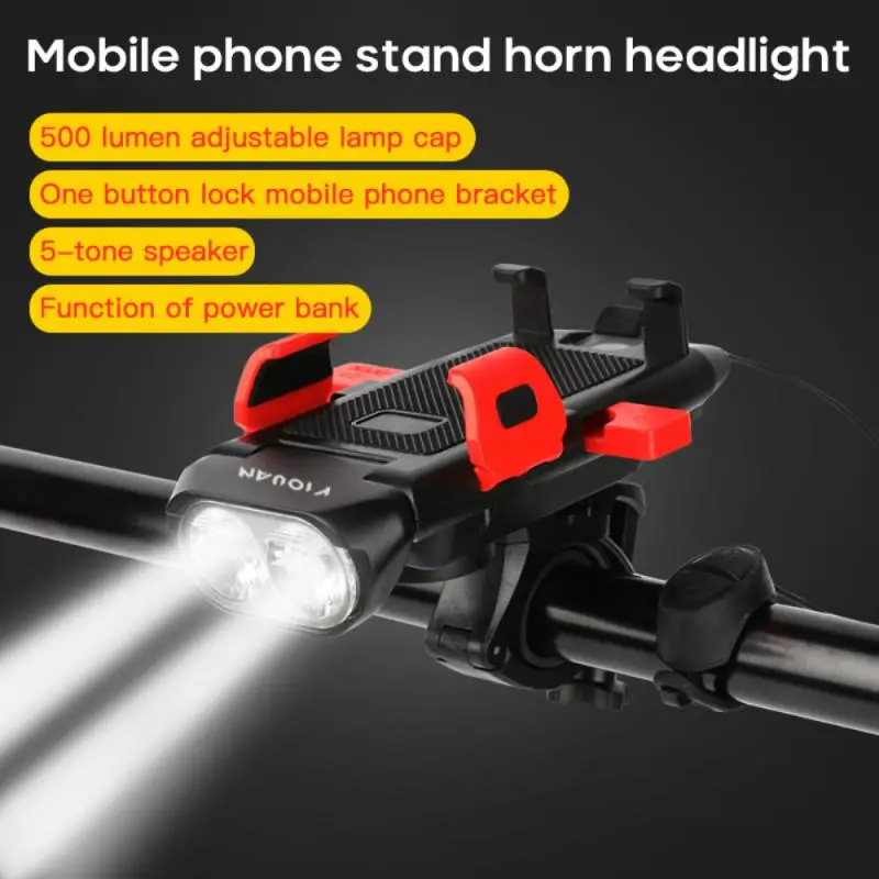 

4 In 1 Bicycle Light USB Reachargeable Lamp 3000 MAh MTB Bicycle Lantern Move Mobile Phone Holder As Power Bank Bike Accessories