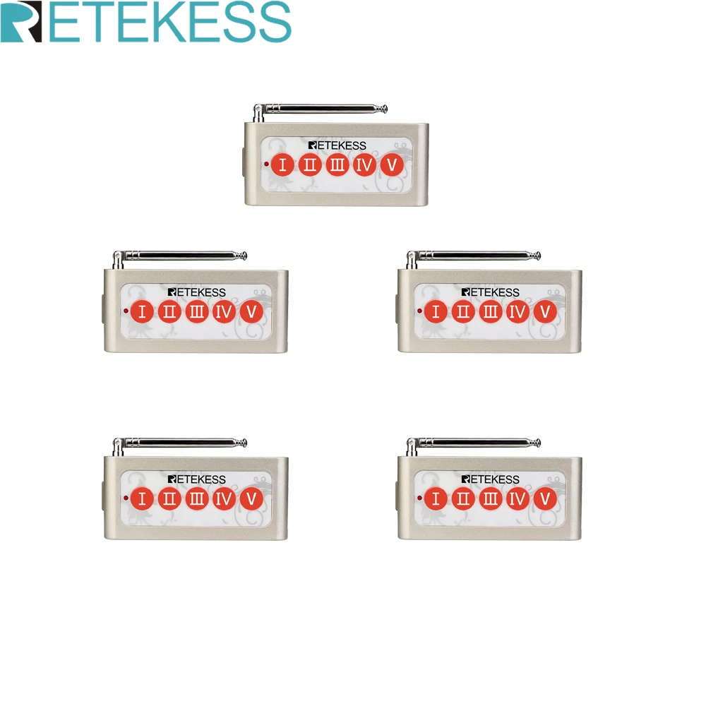 

5Pcs Retekess TD005 5-Key Kitchen Pager Chef Service Wireless Calling System Button Transmitter For Restaurant Coffee Shop