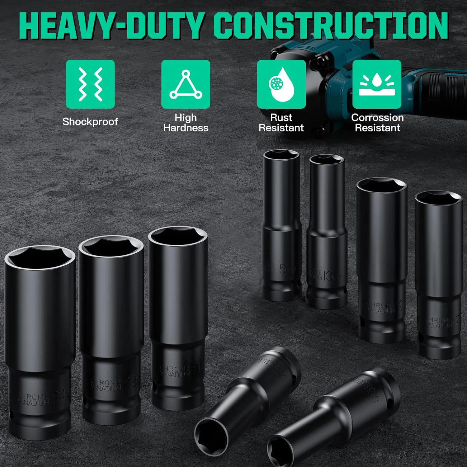 Набор Головок 1/2 Дюйма F Ударных Ключей Метрический Размер Привод 10-23 Мм Прокладка