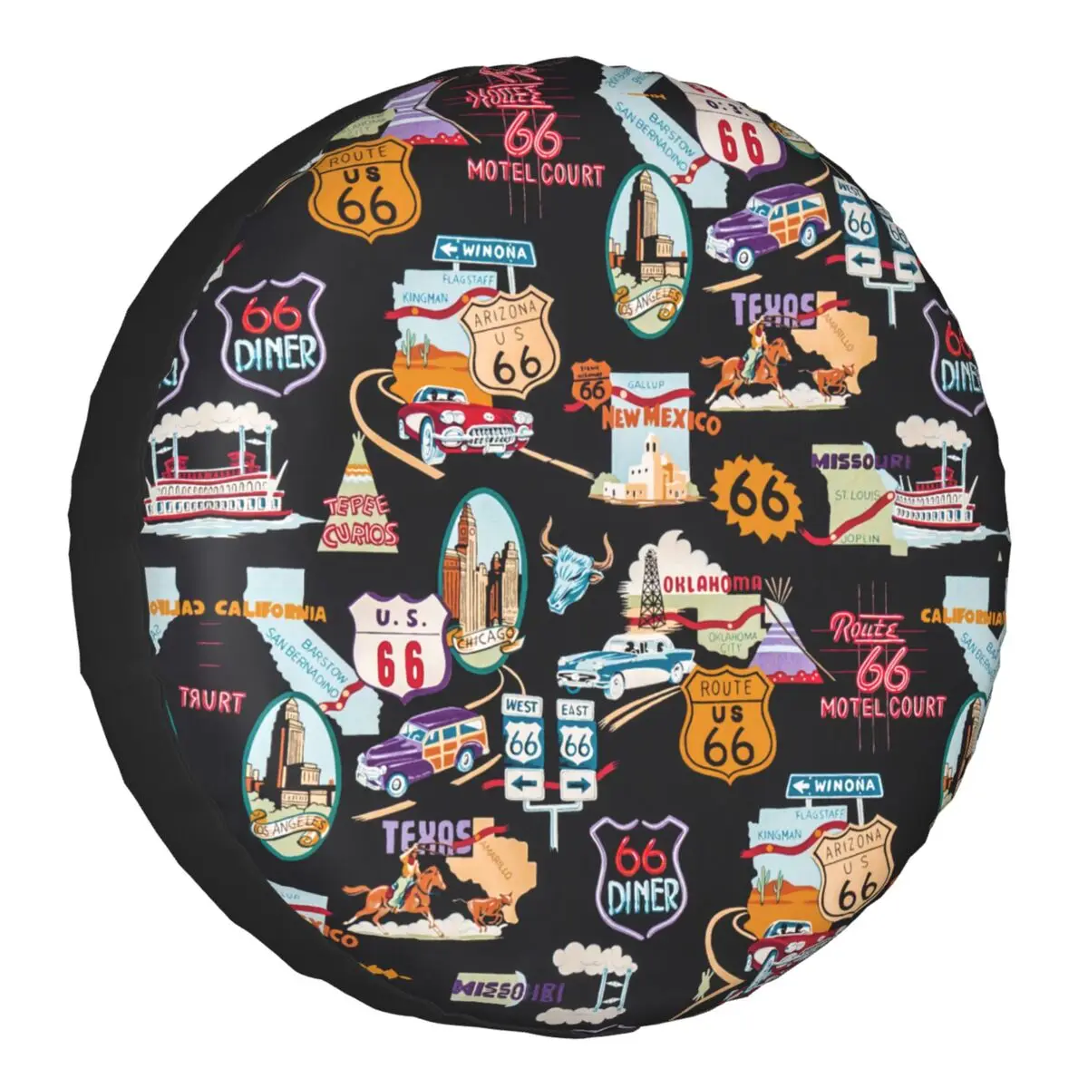 Vintage Route 66 Spare Wheel Tire Cover Case Bag for Jeep Mitsubishi Pajero America Road Map Vehicle Accessories 14" 15" 16" 17" Vintage Route 66 Spare Wheel Tire Cover Case Bag for Jeep Mitsubishi Pajero America Road Map Vehicle Accessories 14" 15" 16" 17"