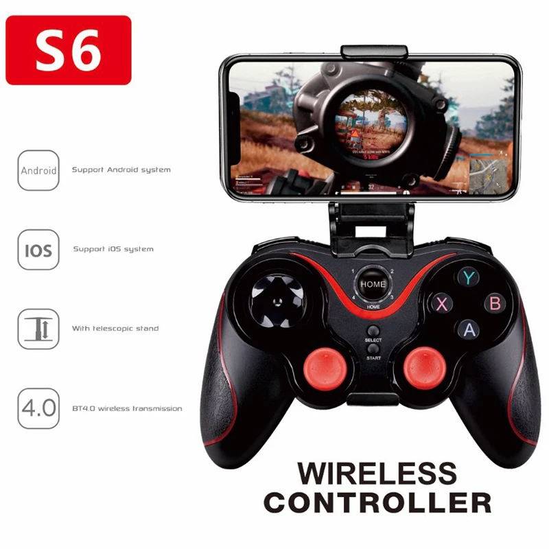 

Wireless Bluetooth Android IOS Gamepad S6 Wireless Joystick Game Controller BT4.0 Joystick For Mobile Phone Fit PC Tablet Games