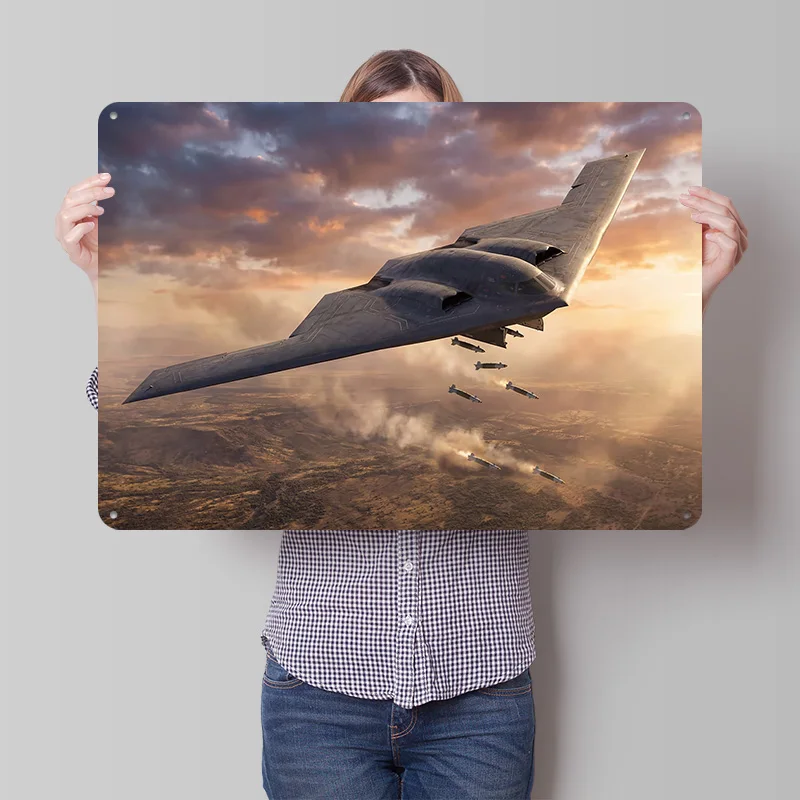 Фото Металлический 3D-постер с текстурой самолета B-2 Spirit в полете, персонализированный, для декора дома, гостиной, интерьера, настенное украшение, жестяная табличка №1