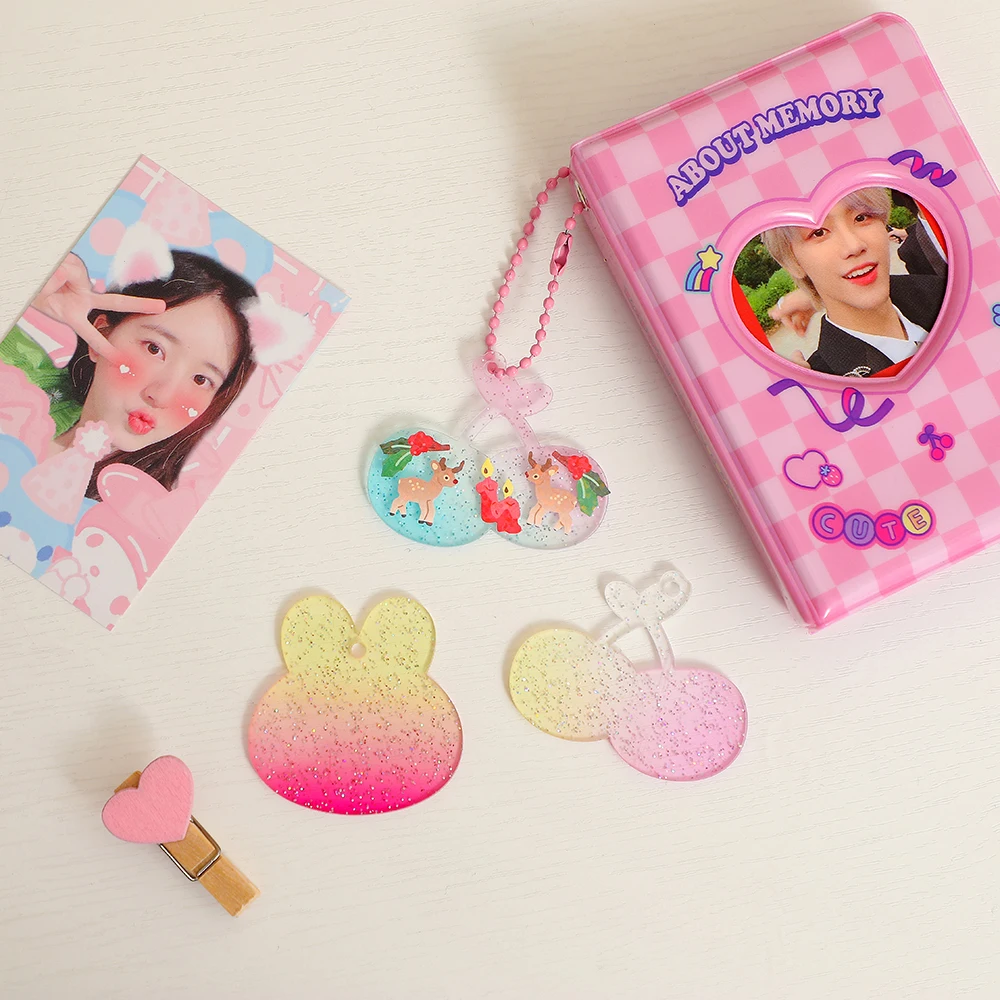 3Pcs Kawaii Glitter Photo Cards Frame Keychain Ancient Card Clear Acrylic Disc Star Chaser Pendant School Stationery - купить по