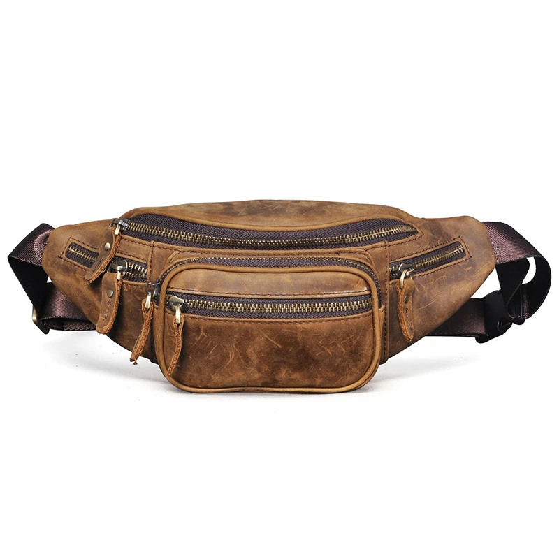 

Pouch Sling 346 Fanny Cross-body Men Waist Pack Bag Thick Real Belt Travel Chest Leather Male Travel Phone Cigarette Design Case