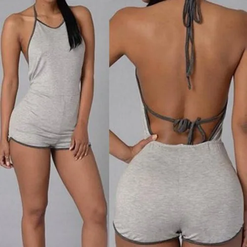 

Lady Jumpsuit T-Shirt Romper for Women Sexy Condole Halter Short Playsuits Summer Solid Shorts Cotton Playsuit
