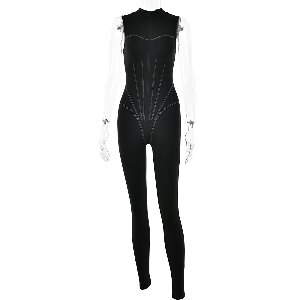 2023 Summer New Women's Sexy Tight Sleeveless Zipper Sporty High Elastic Jumpsuit