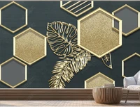 custom mural silk 3d photo wallpaper modern geometric golden embossed leaves bedroom home decor wallpaper for walls rolls 3d